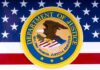 Department of Justice seal on American flag background