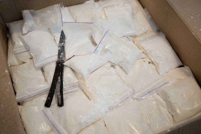 1530825116 featured image Bags of white powder with scissors in cardboard box