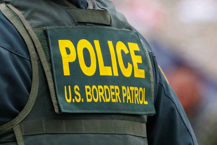 Police us Border Patrol uniform close up
