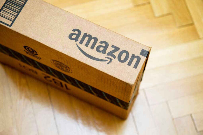 Amazon package on wooden floor