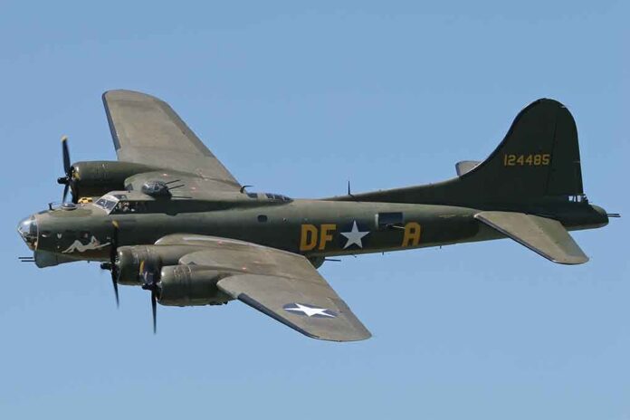 Boeing B17 flying against a clear blue sky