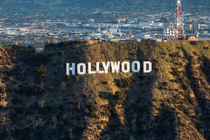 The Hollywood sign on a hillside.