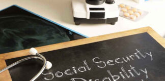Stethoscope and chalkboard saying Social Security Disability Benefits.