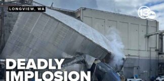 1 dead, 9 missing after tank implosion at Washington paper mill