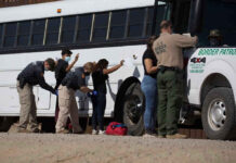 Forced To Deport Despite Growing Up Here Border patrol officers investigating people near a bus.