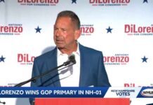 Anthony DiLorenzo gives his victory speech after winning the Republican primary for Congressional...