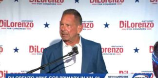 Anthony DiLorenzo gives his victory speech after winning the Republican primary for Congressional...