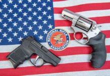 Woke State’s New Gun Permit System Is Insane Two handguns and NRA emblem on an American flag