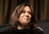 Dem Enlists Kamala to Win Over ‘Black People’ in Senate Race woman speaking at a podium