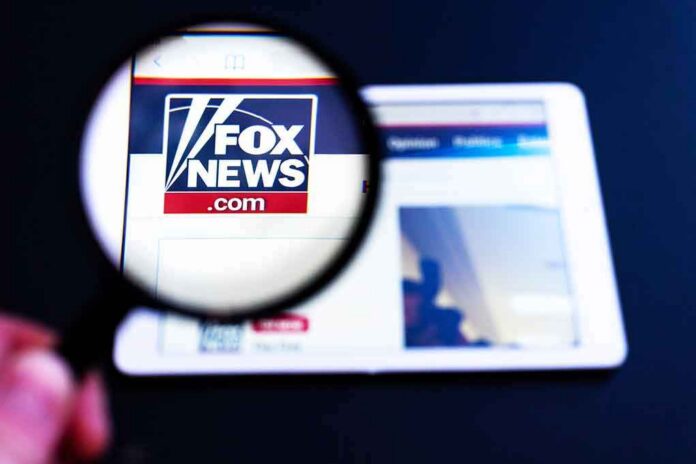 Magnifying glass over Fox News website logo on a tablet
