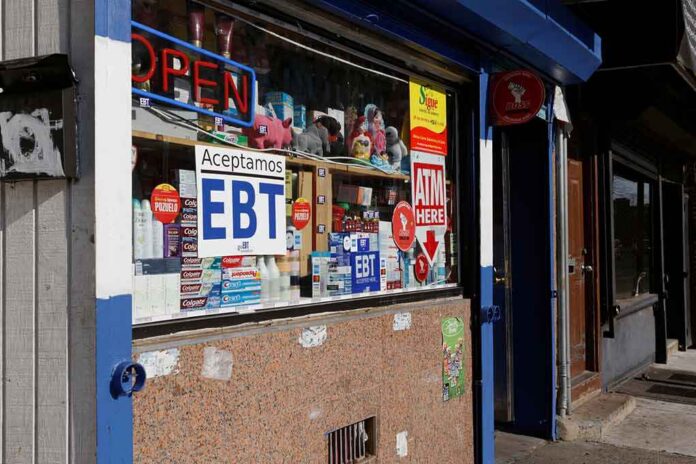 Convenience store window with EBT and ATM signs