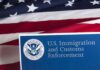 U.S. ICE document against American flag