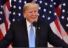 Nude Gold Trump Statue Appears in Gvb Building Donald Trump speaking at a podium with U.S. flags in the background