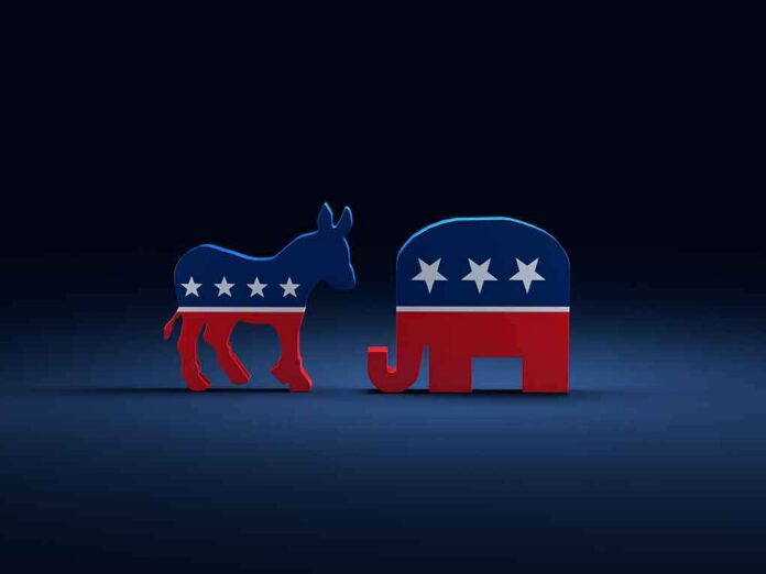 shutterstock_1230971734 Donkey and elephant symbols facing each other