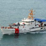 U.S. Coast Guard patrol boat cruising at sea
